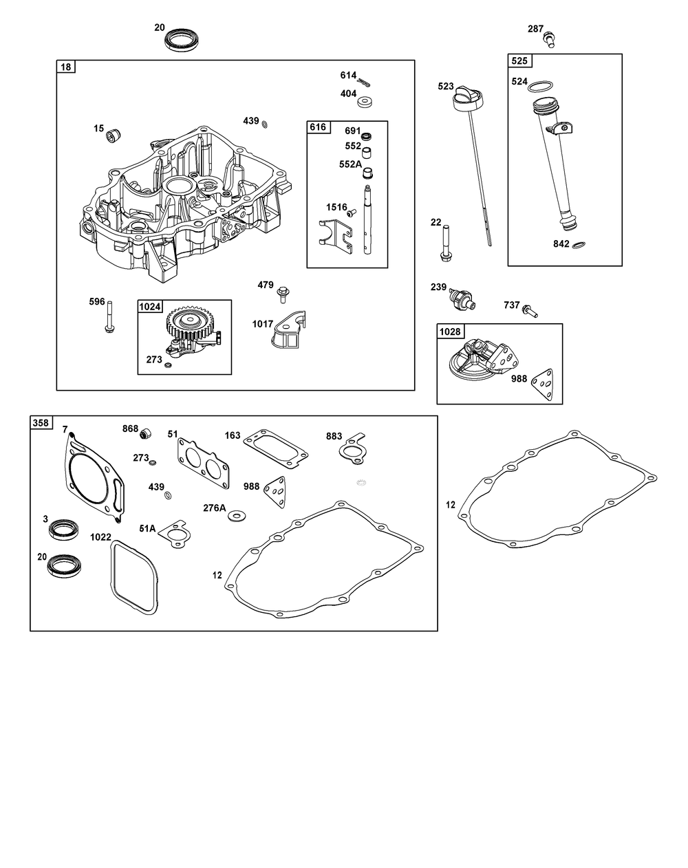 Crankcase Cover/Sump Group Diagram and Parts List for 385777-0352-B5 200000 - 399999 Briggs and Stratton Engine